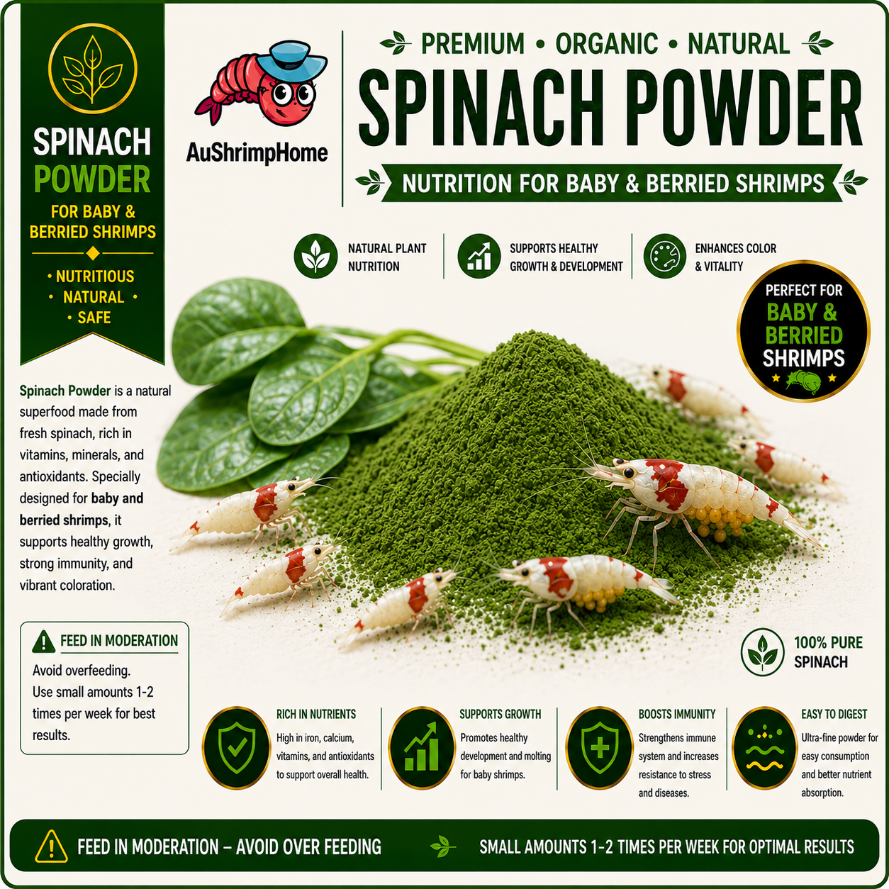 Spinach Powder | Organic Food for Shrimp 30g