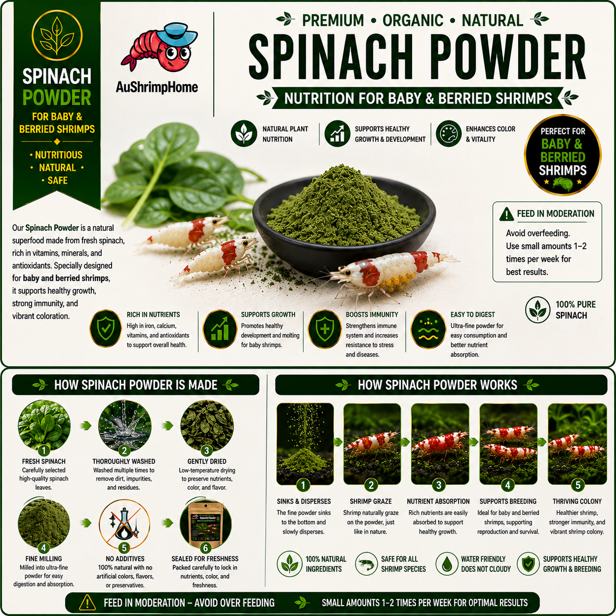Spinach Powder | Organic Food for Shrimp 30g