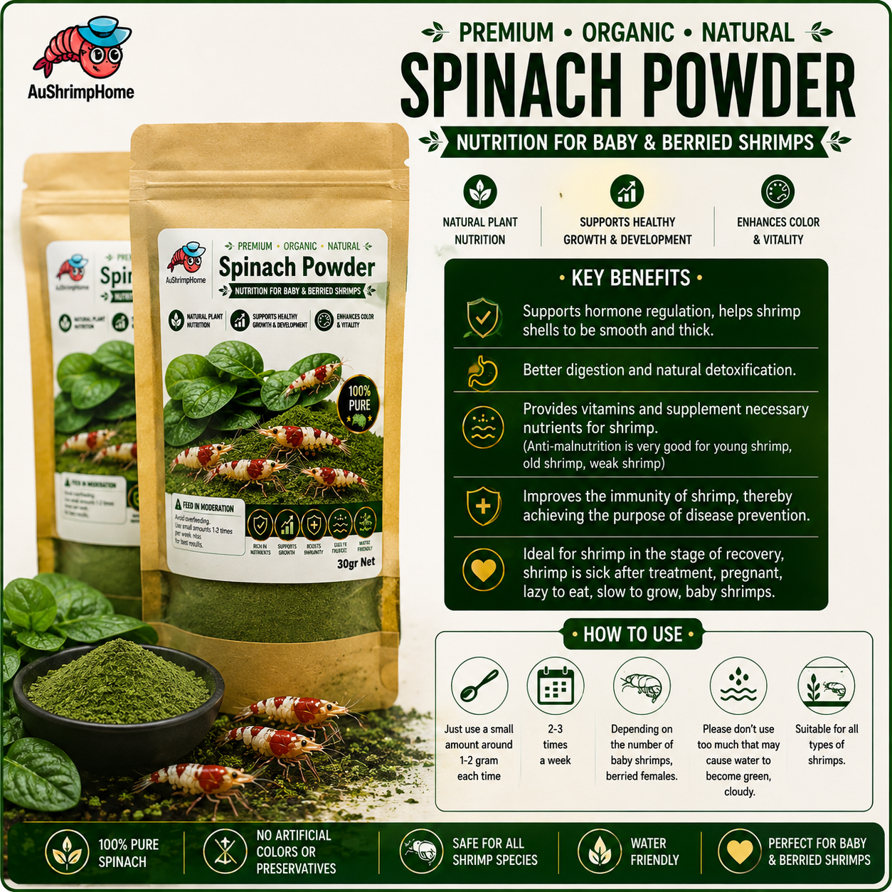 Spinach Powder | Organic Food for Shrimp 30g